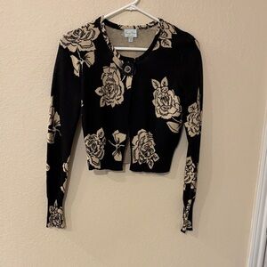 Tracy Reese Black and Cream Floral Cardigan